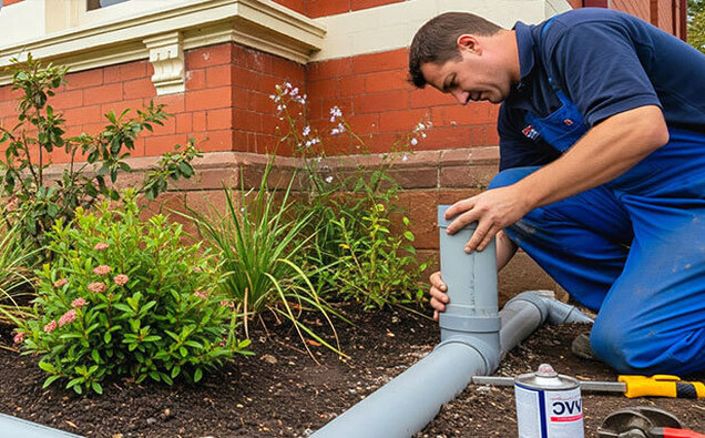 Plumber Connecting Gray Pipe